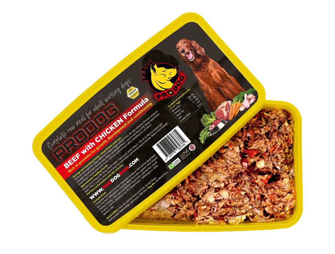 beef and chicken dog food meal pack shot