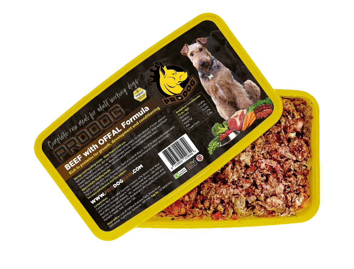 beef complete raw dog food pack shot, a great meal to help with pancreatitis in dogs