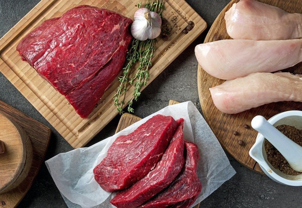 raw chicken and beef